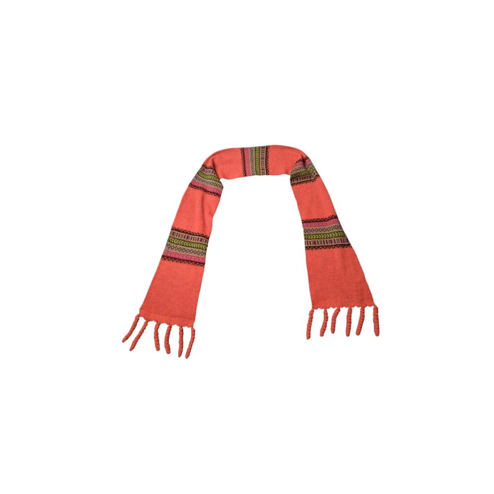 Orange Knit Winter Scarf Boho Geometric Retro Academia